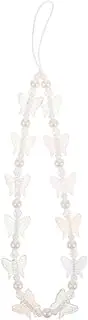 TEHAUX Butterfly Beaded Phone Charm Strap Sweet Faux Pearl Lanyard Jewelry Chain for Easy Attachment Versatile Mobile Pendant for Handbag Decoration and Everyday Use