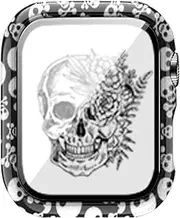 Compatible with Apple Watch Series 8 7 45mm 41mm Leopard Hard PC Case Tempered Glass Screen Protector Cover Resistant Impact Resistant Protective (41mm, Skull)