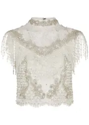 Alice + Olivia Pria Embellished Lace top - Off White - 4 (UK8 / S) 4 (UK8 / S)