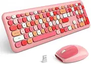 Annber Wireless Keyboard and Mouse Combo, 2.4GHz USB Wireless Connection Retro Keyboard with Numeric Keypad and Optical Mice Set, Colorful Keyboard with Stylish Round Keys Windows XP/7/8/10/11/MacOS