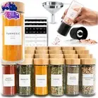 24 Glass Spice Jars with Label, round Bamboo Spice Jar Set, Seasoning Containers