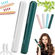 Dualglam Mini Dual-Purpose Curling Iron,Cozy Home Curling Iron,Upgrade 2-in-1 Portable Curling Wand and Flat Iron, Portable USB Mini Ceramic Curling Iron for Short Hair,Its a Wond(Green+White)