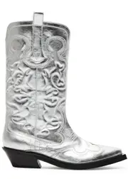 Ganni 50 Metallic Leather Cowboy Boots - Silver - 37 (IT37 / UK4) 37 (IT37 / UK4)