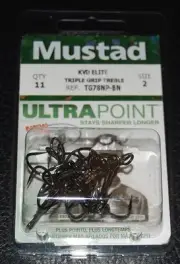 11 Mustad TG78NPBN-02 KVD Elite Triple Grip Size 2 Treble Hooks Kevin VanDam