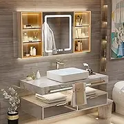 ZGNBSD Double Bathroom Vanity with Sink - Floating Bathroom Vanity Contains Smart Defog Mirror Cabinet, Multi-Layer Solid Wood Material, Wall Mounted