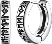 [FaithHeart] Norse Viking Runes Hoop Earrings for Men Hypoallergenic Stainless Steel Punk Huggie Hoop Earring Sturdy Norse Mythology Jewelry Gifts with Delicate Packaging