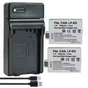 2X LP-E5 7.4V Battery + LED Charger für Canon EOS 1000/500/450D Rebel XS XSi