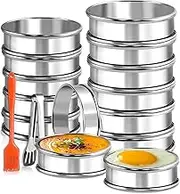 14 PCS English Muffin Rings - 4 Inch+3.35 Inch Set Stainless Steel Crumpet Tart Rings - Double Rolled Round Metal Pastry Ring Molds for Home Baking Eggs Pancakes Pastry with Silicone Brush/Clamp