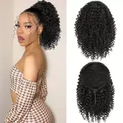 Rosmile Short Kinky Curly Ponytail Extension for Black Women, 10 Inch Natural Bl