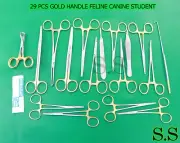 29 PCS GOLD HANDLE FELINE CANINE STUDENT DISSECTION SPAY PACK KIT + BLADES #23