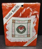 New Berlin Co SANTA SACKS Counted Cross Stitch Kit Merry Christmas Wreath & Bow