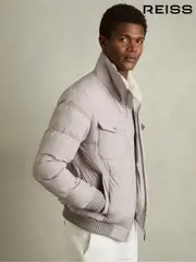 Reiss Grey Misty Faux-Fur Collar Puffer Jacket (AU8066) | $670