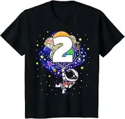 [X.Style] Kids Outer Space Astronaut 2nd Birthday Boy 2 Year Old Two ds1045 T-Shirt (S) Black