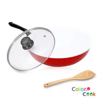 在飛比找PChome商店街優惠-《固鋼》Color Cook 白陶瓷不沾炒鍋30cm(附玻璃