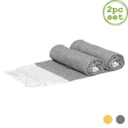 2x Turkish Cotton Towels - Zig Zag Beach Bath Gym Spa Hammam Throw Grey