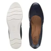 Clarks Jenette Ease Ballet Flat Navy Leather 8-M (8007) NEW