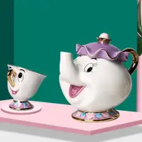 在飛比找蝦皮購物優惠-✨現貨✨迪士尼 美女與野獸 茶壺太太阿奇杯整組 鍍金茶壺 創