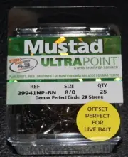 25 Mustad 39941NPBN-80 Ultra Point Size 8/0 2X Strong Demon Circle Hooks
