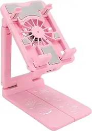 Mobile Phone Stand, Height Adjustable Preventing Condensation Fast Heat Dissipation Desktop Phone Stand with Cooling Fan for Live Streaming, Gaming (Pink)