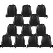12 Pcs Drawstring Backpack Bags Sport Gym Sack Cinch Bags Bulk for Black
