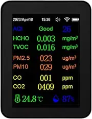 12 in 1 Air Quality Monitor CO2 Monitor with Time/Date Display WiFi PM2.5 PM10 CO CO2 TVOC HCHO Tester,Black
