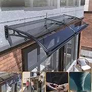 Modern Design Front Door Awning with Large Gutter and 99% UV Blocking Polycarbonate Cover for Porch/Deck/Roof Outdoor Garden Window Rain Screen (120x200cm)