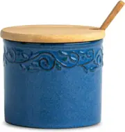 Sugar Bowl with Lid and Spoon Ceramic Sugar Jar Blue Sugar Cube Container