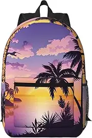 [JEJEA] Summer Palm Tree print Travel Backpack 17inch Computer Backpack College Daypack Business Backpack with Pocket, Black, One Size