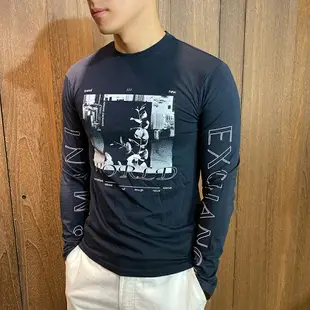 美國百分百【Armani Exchange】長袖T恤 AX 長T 圓領 T-shirt logo 黑色 深藍 BO61