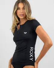 [Roxy] Roxy Women's New Essentials Cap Sleeve Rash Vest in Anthracite Size Medium M Anthracite