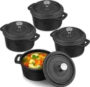 Suttmin 4 Pcs Mini Dutch Oven Small Round Iron Cocotte Black Dutch Oven Pot with Lid and Dual Handles Cast Iron Pot for Stovetop Use Marinate Cook Bake Refrigerate Garlic Roaster BBQ Grill (8 oz)