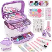 Qizebaby Kids Makeup Kit for Girls，Washable Makeup Set Toy with Real Cosmetic Case for Toddler Girls，Pretend Play Makeup Beauty Set Birthday Toys Gift for 3 4 5 6 7 8 9 10 11 12 Years Old Kid
