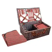 Alfresco 4 Person Picnic Basket Set Willow Baskets Insulated Outdoor Blanket Bag