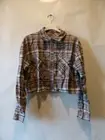 TIMING WOMENS CROPPED LONG SLEEVE NO CLOUDY DAYS PLAID TOP CHARCOAL/COMBO SIZE S