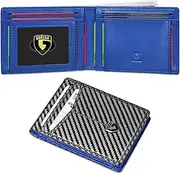 [GSOIAX] Slim Wallet for Men Leather Carbon Fiber RFID Blocking Minimalist Front Pocket Bifold mens Wallet with ID Window,12 Credit Card Holders with Gift Box, Carbon Blue