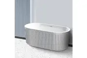 ACA 1500x750x600mm Flutted V-Groove Bathtub Freestanding Acrylic Apron Gloss White Bath Tub