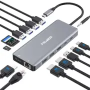Laptop Docking Station Dual Monitor, 14 in 1 USB C Hub Multiport Adapter Dong...