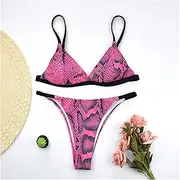 [LANREN] Swimwear Women Solid High Neck Micro Bikini High Cut Push Up Bathing Suit Thong Swimsuit (Color : Pink, Size : Medium)
