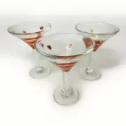 Martini Cocktail Glass Multicolor Millefiori Red Orange Handmade Set Of 3 New