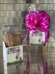 Easter Gift Basket/Box & 1/2 Pound of Lotus Biscoff Cookies Wrapped & Pink Bow