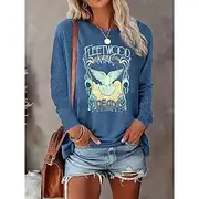 Women's T Shirt Bird Letter Casual Long Sleeve Round Neck Regular Tops Daily Print Blue Spring Fall Spring, Fall, Winter, Summer