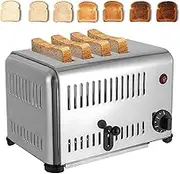 Commercial 4-Slices Toaster, 2240W Stainless Steel Wide Slot Toaster with 5 Browning Levels, Auto Stop & Timer, Removable Crumb Tray for Restaurants, Bakeries, Home Use