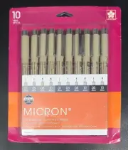 Sakura Pigma MICRON Gray and Black Pens Set of 10 - 50146 - Fine and Bold Points