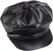 [VALICLUD] Chic Octagonal Cap Trendy Leather Beret One Size Fits Suitable for Winter Summer Outfits Easy to Maintain Black