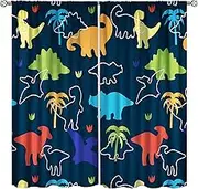 ShiTingYu Boys Dinosaur Curtains, Cartoon Dino Blackout Kids Window Treatments for Boys Girls Children Nursery Living Room Bedroom, Colorful Safari Animal Navy Blue Drapes 2 Panel Sets,52x84 Inch
