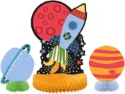 Outer Space Honeycomb Centerpieces - 6" & 10" | Assorted Designs | 3 Pcs