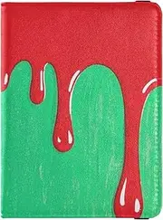 [Amooorous] Flowing Pigment Red Green Leather decorative passport holder for travel family Travel Documents Organizer Protector Document Organizer Holder Accessories Ultra Slim, Flowing pigment red green, 1 size
