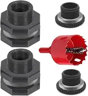 2 PCS Rain Bulkhead Fitting Kit with Plugs and Hole Saw Tool, 1 Inch PVC Spigot Connector Kit for Rain Barrels