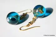 Planet Earth Earrings World Globe Glass Marbles -Gold Fill Space Gift Jewellery