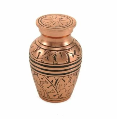 New, Solid Brass Copper Oak Keepsake Funeral Cremation Urn, 5 Cubic Inches